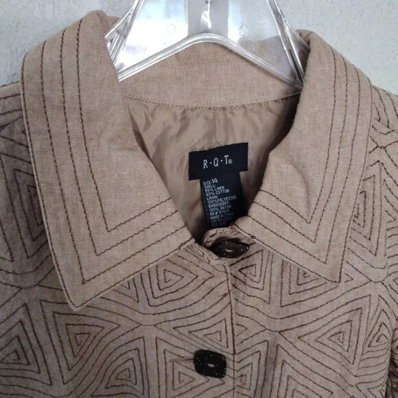 Women’s Suede Jackets Women’s Size 14 Geometric Tan Brown Button Up Formal - Picture 3 of 12